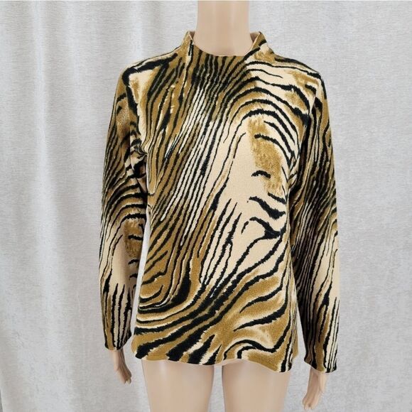 Designers Originals Vintage Animal Tiger Print Mock Neck Sweater Women's Large - Picture 2 of 7